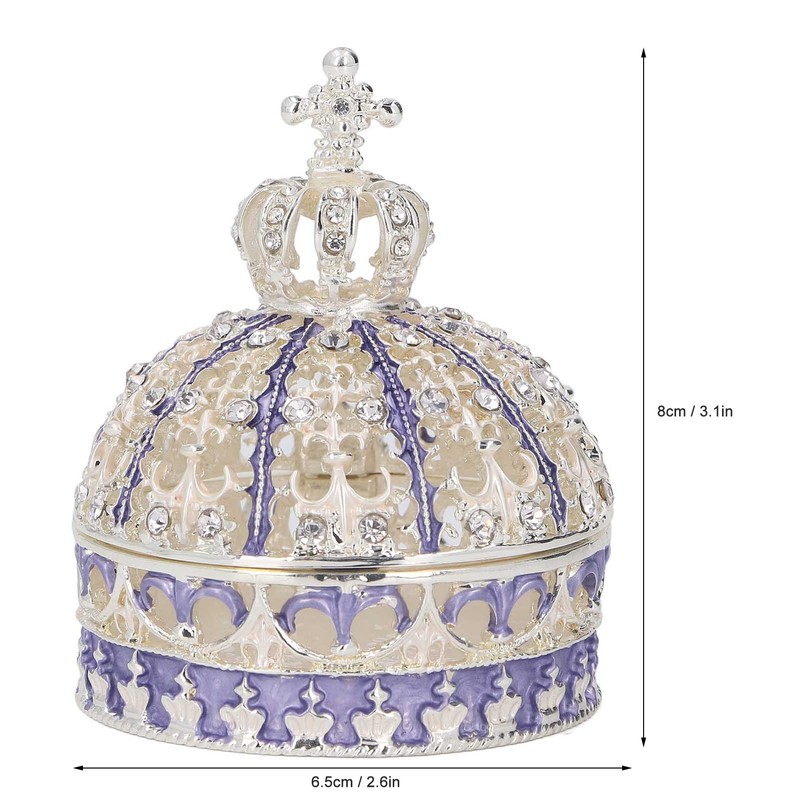 Metal Trinket Box Purple Crown Shape Shiny Elegant Exquisite Zinc
