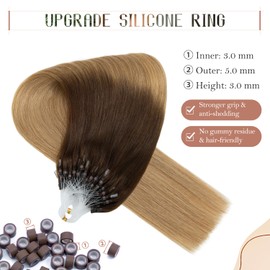 TESSHAIR Micro Loop Hair Extensions, 100% Remy Human Hair, Microlink Extensions, No Tangle & Smooth, 50 Strands 50g, 16 Inch #Medium Brown to Light Brown