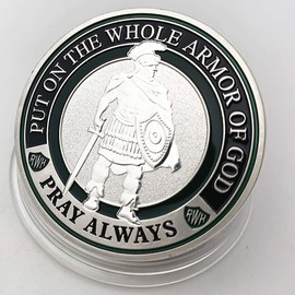 Armor of God Challenge Coin - Collectors Medallion - Antique Silver,