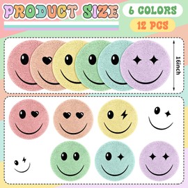 Tinideya 12 Pcs Kids Classroom Carpet Circle Seats 16 Inch Pastel Face Classroom Rugs Round Mats Educational Floor Cushions for School Group Activity Learning Play Areas