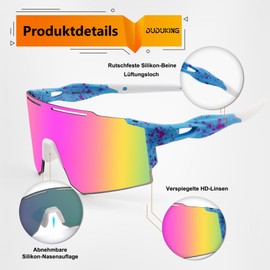 DUDUKING Sunglasses Cycling Glasses Men Women Water Transfer Printing Sports Glasses Cycling Glasses for Outdoor Sports Cycling Running Golf UV 400 Protection Baseball Glasses (Blue Pink)