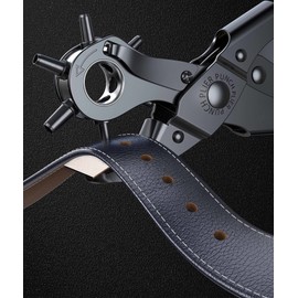 Zthluyc Leather Punch, Hole Punch, Belt, Hole Punch, Hole Punch, Diameter 0.08 - 0.18 inches (2.0 - 4.5 mm) (6 Levels), Rotary Leash Belt, Drilling, Suitable for DIY Leather, Watch Strap, Bag Strap, Black