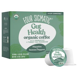 Four Sigmatic Four Sigmatic Happy Gut Organic Coffee Pods | Medium Roast Probiotic K Cups with Chaga and Turkey Tail | Immune Boosting, Probiotic Mushroom Coffee K Cups for Gut Health and Immune Support | 24 Count