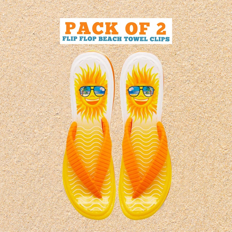 PERFORMORE Flip Flop Beach Towel Clips (Yellow), 2-Pack, Portable Towel