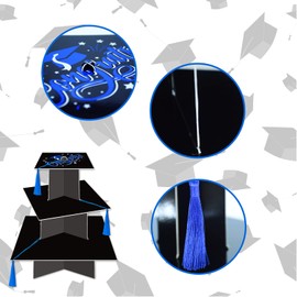 KALEFO Graduation Decorations 2024 Graduation Cap Cupcake Stand with Tassel Graduation Party Favors Table Decor Grad Party Supplies (Blue)