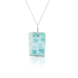 Gemkora Raw Larimar Pendant Necklace for Women, Dainty Handmade Hewelry, Natural Gemstone Rough, Chakra Energy Healing Crystal, Birthstone 925 Sterling Silver 18 inch