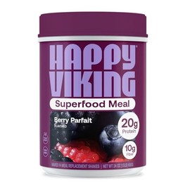 Happy Viking Berry Parfait Plant Protein Powder, Created by Venus Williams, 20G Protein, Low Carb, Keto, Vegan, Gluten-Free, Non-GMO, Superfoods, Complete Meal Replacement, 1 Canister