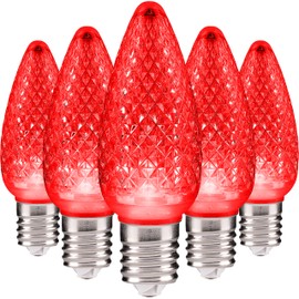 Holiday Lighting Outlet Faceted C9 Christmas Lights | Red LED Light Bulbs Holiday Decoration | Warm Christmas Decor for Indoor & Outdoor Use | 3 SMD LEDs in Each Light Bulb | Set of 25