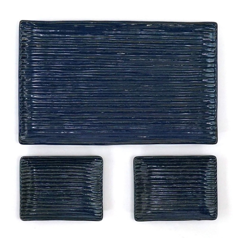 Minoru Pottery Lightweight Shogi Pottery & Small Plate Set, Indigo