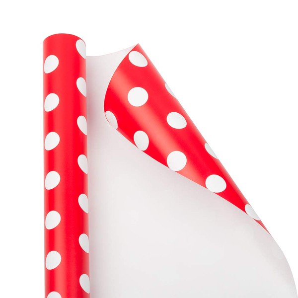 JAM PAPER Gift Wrap - Polka Dot Wrapping Paper - 25 Sq Ft - Red with White Dots - Roll Sold Individually