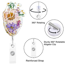 Retractable Badge Holders with Fun Designs - Adjustable ID Card Reel with ID Clip for Nurses, Doctors, Hotel Staff, Teacher, Security, Gifts (Heart, Purple)