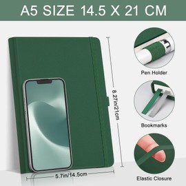 EMSHOI A5 Notebook Lined Journal - 120 GSM Paper Hardcover Notebook for Work, 160 Pages College Ruled Notebook, Leather Writing Journal for Women, Men, Work, School, 14.5 X 21 cm - Dark Green