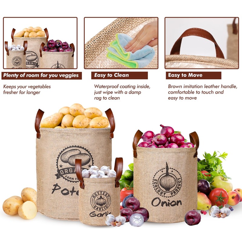 Kamehame Potato and Onion Storage Bag Set of 3, Reusable