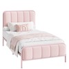 HITHOS Twin Size Bed Frame, Upholstered Pink Bed Frame with