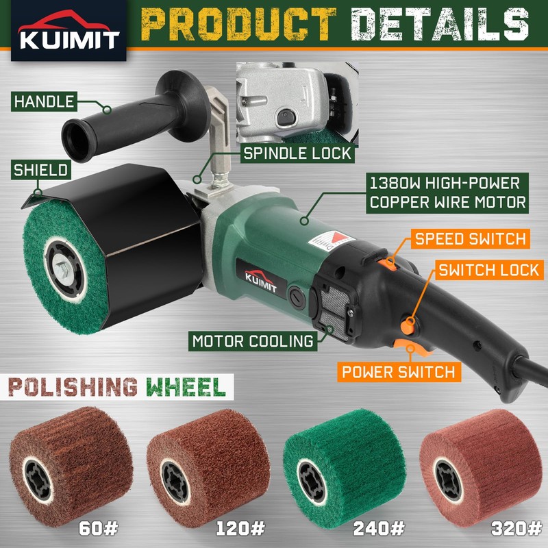 KUIMIT Burnishing Polishing Machine,1400W 110V Handheld Electric Sander Polisher with