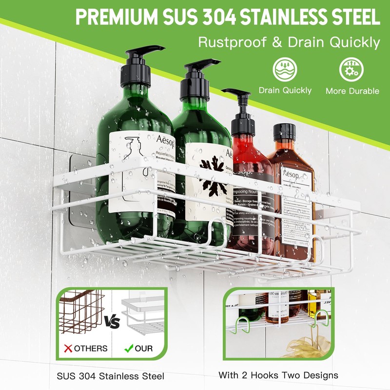 Uamector Shower Shelf, No Drilling, Rustproof, Bathroom Shelf, Shampoo Holder