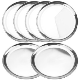 Biugaaufai 6 Pack 12 Inch 201 Stainless Steel Plate, Round Metal Dinner Plates, Steel Dinner Dishes Plates, Ideal for BBQ, Camping, Snacks, Kitchen and Outdoor Activities, Dishwasher Safe