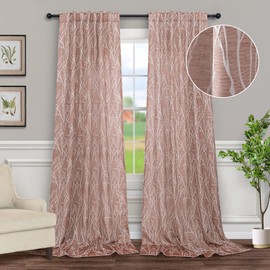 Terracotta Pattern Curtains 96 Inches Long for Living Room 2 Panel Back Tab Pocket Decorative Drape Branch Nature Design Light Filtering Burnt Orange Rust Curtain for Bedroom Boho Farmhouse 8 FT 52x96