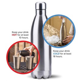 Gteller Double Wall 18/8 Stainless Steel Vacuum Cola Shape Bottle, Narrow Mouth Thermo Flask Keeping Warm and Cold 350ml 500ml 750ml 1000ml (1L)
