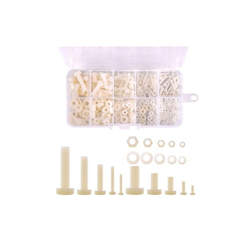 Hotusi M2 M2.5 M3 M4 M5 (Total 270pcs) Nylon Screw/Nut/Washer