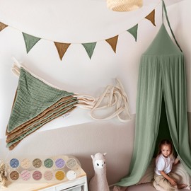 LILIMAUS Bunting Fabric [with Gold Appliqué in 12 Colours] Bunting Children's Room - 100% Cotton Handmade Garland Fabric - Muslin Bunting - House Bed Decoration Girls & Boys for Baby Room