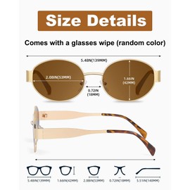 TPZORJX Retro Sunglasses Women Men Fashion Sunglasses Oval Metal Trendy Classic UV400 Protection Sunglasses - Brown Lenses, brown