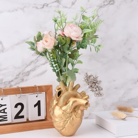 MANMAOHE Gold Anatomical Heart Vase Creative Heart Shaped Vase Resin Decorative Flower Vase Modern Art Flower Vase for Home Decor, 3.1x4.5x5.9inch