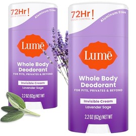 Lume Desodorante natural – axilas y partes privadas – Sin aluminio, sin bicarbonato de sodio, hipoalergénico y seguro para pieles sensibles – Paquete de dos barras de crema de 2.2 onzas (salvia lavanda)
