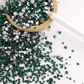 2880Pcs Flatback Rhinestones Set,2mm-5mm 3D Nail Charms 5 Sizes Clear Glass Round Gems Crystals for Nail Art Design and DIY Crafts Clothes Shoes Bags (dark green)