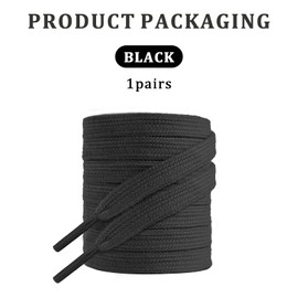 NDTEZUGT Cotton Shoelaces for Soft Sneakers, 5/16"(8mm) Flat Athletic Shoe Laces Replacement Strings (Black,47"/120cm)