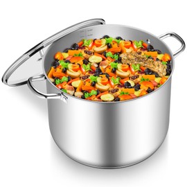 TeamFar Stainless Steel Stock Pot, 24QT Large Stockpot Tri-ply Bottom Cooking Soup Pot with Glass Lid, for Induction Gas Glass Stovetops, Non Toxic & Heavy Duty, Large Size & Easy Clean