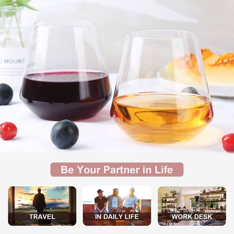 MICHLEY Large Stemless Wine Glasses Clear Tritan Plastic-Unbreakable Wine Cups