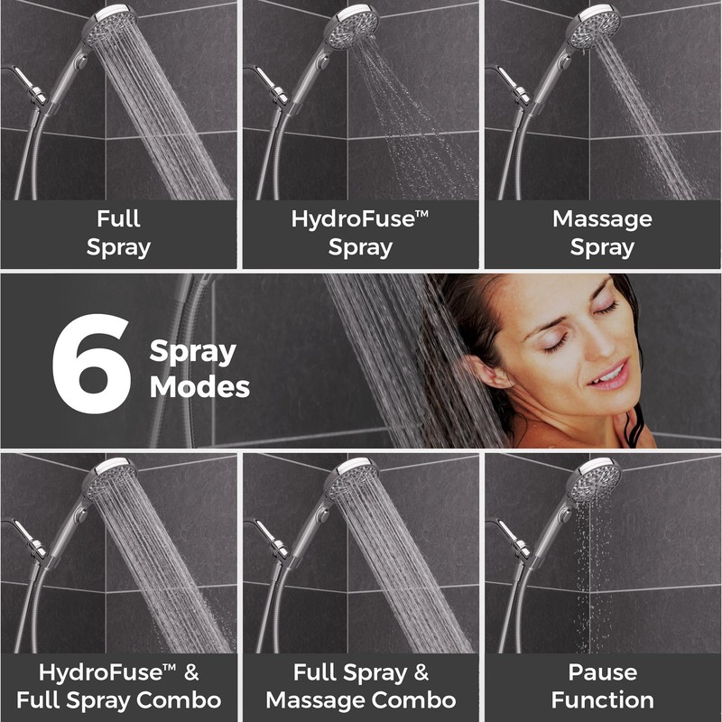 Pfister HydroFuse Handheld Shower Head, Hose Included, 6-Function, 2.5 GPM,