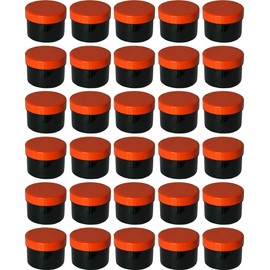 30 ointment containers, cream jars, flat black, 35 ml capacity with orange-coloured lids