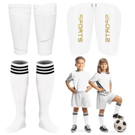 Soccer Shin Guards Soccer Shin Pads Set with Shin Sleeves and Long Soccer Socks Optimized Insert Pocket Protective Soccer Lightweight Soccer Equipment for Boys Girls Men Soccer Game (White)