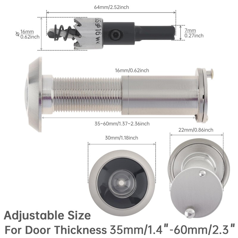 Door Viewer Peephole,Solid Brass 200 Degree Peep Hole with 16