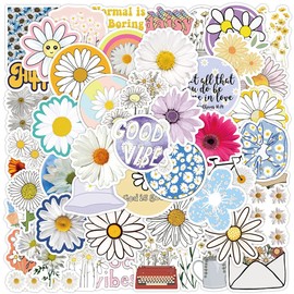 GofuSQ Store Daisy Flower Chrysanthemum 50 Pcs Floral Plants Vinyl Waterproof Decals Stickers for Waterbottle Laptop Guitar Snowboard Bicycle Luggage Scrapbook, Gift Pack for Boys Girls Women Teens
