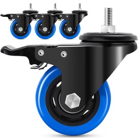 Humagineer Stem Caster Wheels 3 Inch,Heavy Duty Threaded Stem Casters, 3/8"-16 x 1 (Screw Diameter 3/8", Length 1") Swivel Casters Set of 4 with Safety Dual Locking Wheel for Furniture and Cart