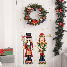 FUFUQUARE Christmas Nutcracker Wall Stickers Snowflakes Removable Wall Decals for Living Room Bedroom Home Shop Door Xmas Party Holiday Supplies