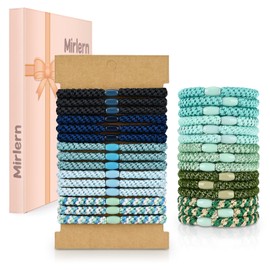 Mirlern 30 Pcs Hair Ties No Damage for Women Girls, High Elastic Braided Hair Ties for Thick Hair, Soft Ponytail Holders, No Crease Hair Bands for Curly Thin Hair Scrunchies (Blue & Green Colors)