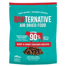 RawTernative Air Dried Dog Food, High Protein, Over 90% Real Beef & Beef Organs + New Zealand Green Mussels, Complete Meal or Topper, Grain Free, Gluten Free, Non GMO, (1 lb Bag)