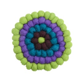 Round Felt Ball Coasters, Wool Felt Ball Colorful Flower Coaster Pads, Handmade Desk Coasters, Wool Coaster for Drinks Table Room Decoration (Green)