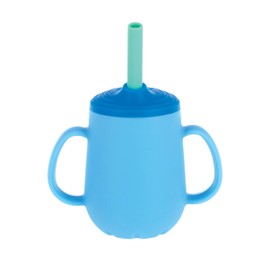Nuby 3-Stage Training Cup Set - Silicone Tumbler with Spout and Straw Combo - 4 oz - 6+ Months - Blue and Aqua