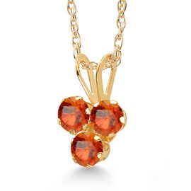 Gem Stone King 14K Yellow Gold Orange Sapphire 3-Stone Pendant Necklace For Women (0.48 Cttw, Gemstone September Birthstone, Round 3MM, 18 Inch Chain)