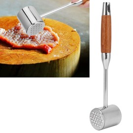 Meat Tenderizer, 304 Stainless Steel Meat Mallets Hammer Dual Sided Meat Tenderizer Tool with Wood Handle for Home cooking
