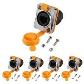 PENGLIN 5PCS RJ45 Panel Mount Coupler, D-Type RJ45 Panel Connector, CAT6/5E/CAT5 Female to Female LAN Network Bulkhead Pass Through Socket with Cap