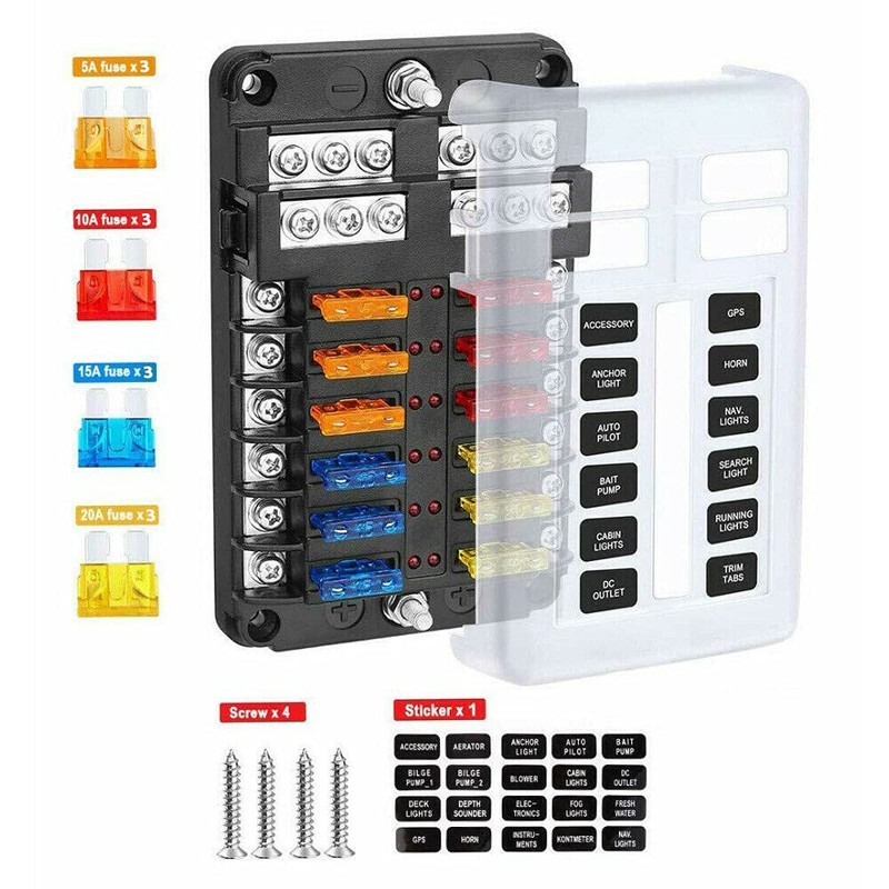 Costcom 12 Way Blade Fuse Auto Block Box Holder Indicator