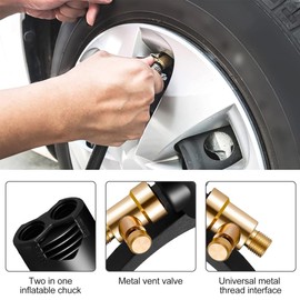 LightBeacon Tyre Inflator Hose with 2 Pieces Car Tyre Air Chuck, Car Valve Adapter, Air Pump Adapter, French Valve Adapter, Inflatable Chuck for Car, Truck, Tyre Inflator