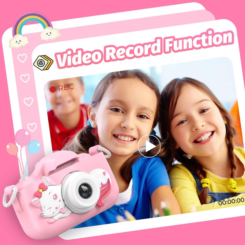 Goopow Kids Digital Camera, Pink Purple, 32GB MicroSD Card Included,