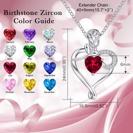 NINAMAID 925 Sterling Silver Necklaces for Women Birthstone Necklace With Heart Necklace Rose flower Mom Gifts for Women Mom Her Sister